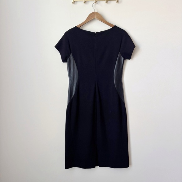 Lafayette 148 Leather Panel Dress 6 Ponte Knit Black - Picture 5 of 10